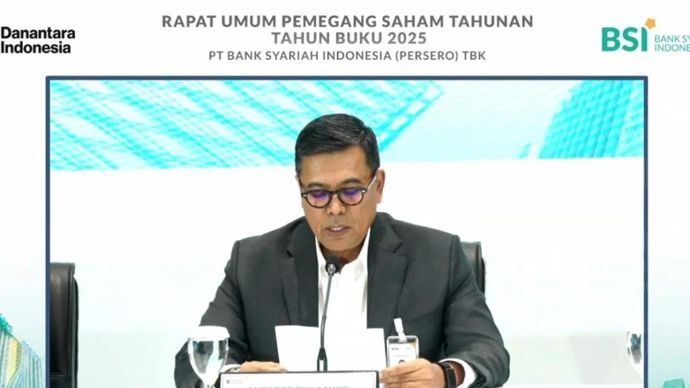 Tangkapan layar - Direktur Utama PT Bank Syariah Indonesia (Persero) Tbk Anggoro Eko Cahyo menghadiri Konferensi Pers Daring Rapat Umum Pemegang Saham Tahunan (RUPST) Tahun Buku 2025 di Jakarta, Selasa 5 Mei 2026. ANTARA/Uyu Septiyati Liman.