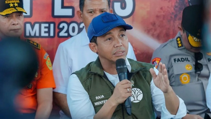 Menteri Kehutanan (Menhut) Raja Juli Antoni di sela kegiatan Apel Kesiapsiagaan Penanggulangan Karhutla di Palembang, Sumatera Selatan, Rabu 6 Mei 2026. ANTARA/HO-Kemenhut RI.