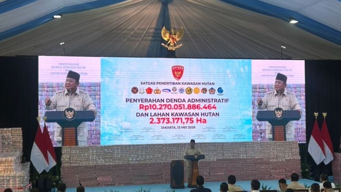 Moment Prabowo Pidato di Hadapan Gunungan Uang Tunai Rp 10,2 Triliun Hasil Kerja Satgas PKH