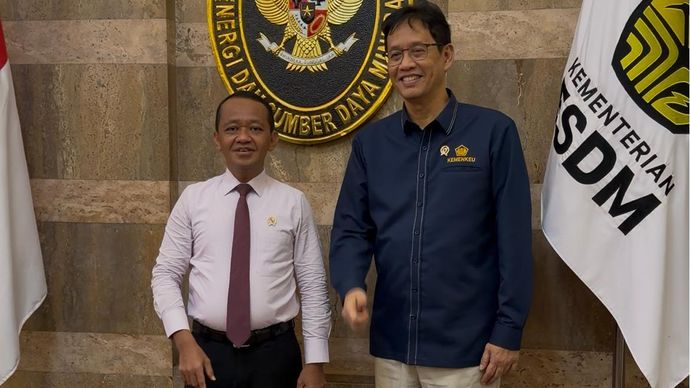 Menteri Keuangan (Menkeu) Purbaya Yudhi Sadewa bertemu dengan Menteri Energi dan Sumber Daya Mineral (ESDM) Bahlil Lahadalia di Kantor Kementerian ESDM, Rabu 13 Mei 2026.