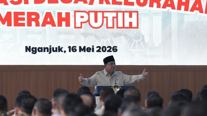 Presiden Prabowo Subianto meresmikan operasionalisasi 1.061 Koperasi Desa/Kelurahan Merah Putih di Kabupaten Nganjuk, Jawa Timur, Sabtu (16/5/2026). (Foto: Dok/Istimewa/Bakom RI)