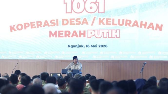 residen Prabowo Subianto meresmikan operasionalisasi 1.061 Koperasi Desa/Kelurahan Merah Putih di Kabupaten Nganjuk, Jawa Timur, Sabtu (16/5/2026). (Foto: Dok/Istimewa/Bakom RI)  