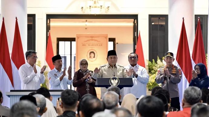 Presiden Prabowo Subianto berpidato saat acara peresmian Museum Marsinah di Kabupaten Nganjuk, Jawa Timur, Sabtu 16 Mei 2026. ANTARA/HO-BPMI Sekretariat Presiden.
