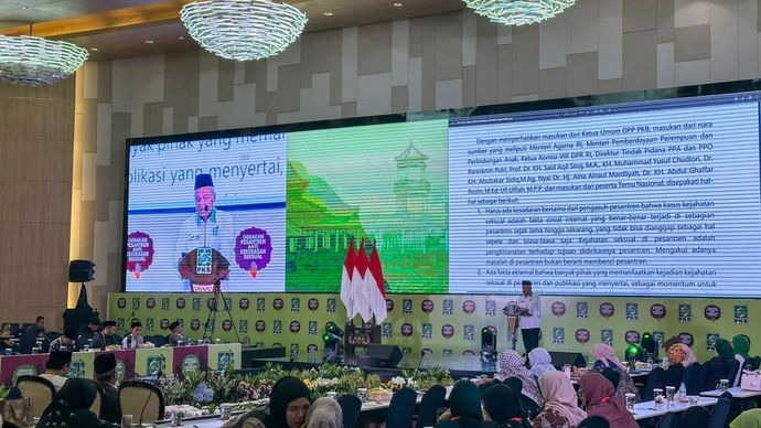 Ketua Steering Committee atau Panitia Pengarah Temu Nasional Pondok Pesantren Saifullah Maksum memberikan pernyataan di kawasan Kemayoran, Jakarta, Selasa (19/5/2026). (ANTARA/Rio Feisal)