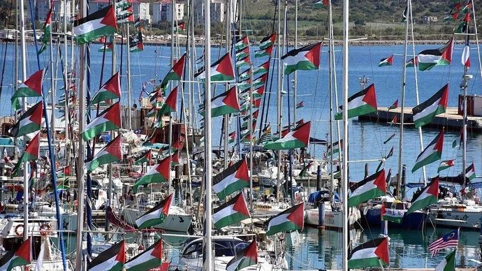 Arsip - Kapal-kapal Global Sumud Flotilla, yang mengirimkan bantuan kemanusiaan ke Gaza, berangkat dari marina di Augusta di pulau Sisilia, Italia, 26 April 2026. (ANTARA/Barış Se&ccedil;kin/Anadolu Agency/pri.) (ANTARA/Barış Se&ccedil;kin/Anadolu Agency/pri.)