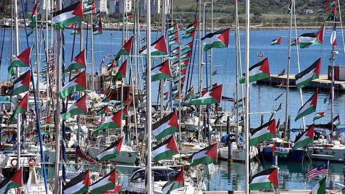 Arsip - Kapal-kapal Global Sumud Flotilla, yang mengirimkan bantuan kemanusiaan ke Gaza, berangkat dari marina di Augusta di pulau Sisilia, Italia, 26 April 2026. (ANTARA/Barış Se&ccedil;kin/Anadolu Agency/pri.)