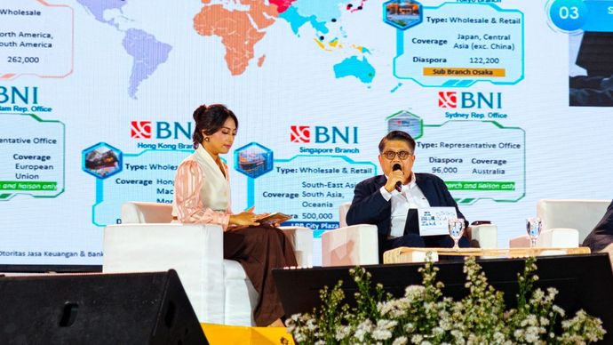Direktur Treasury &amp; International Banking BNI Abu Santosa Sudradjat dalam sesi diskusi Business Talk &ldquo;The Bankers&rdquo; pada rangkaian Jogja Financial Festival 2026 yang digelar 22&ndash;24 Mei 2026 di Jogja Expo Center dan GIK UGM, Yogyakarta.