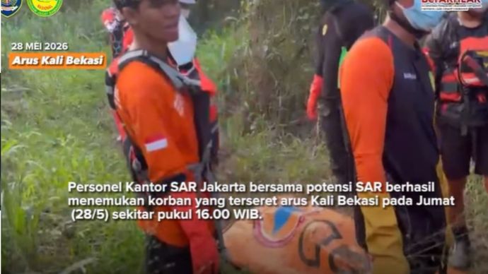  &ndash; Personel Kantor SAR Jakarta bersama potensi SAR berhasil menemukan korban yang terseret arus Kali Bekasi pada Jumat (28/5) sekitar pukul 16.00 WIB. Korban bernama Muhammad Ihsan Maulana (22) ditemukan dalam kondisi meninggal dunia di bantaran Kali Bekasi, sekitar 10 kilometer dari lokasi awal kejadian.