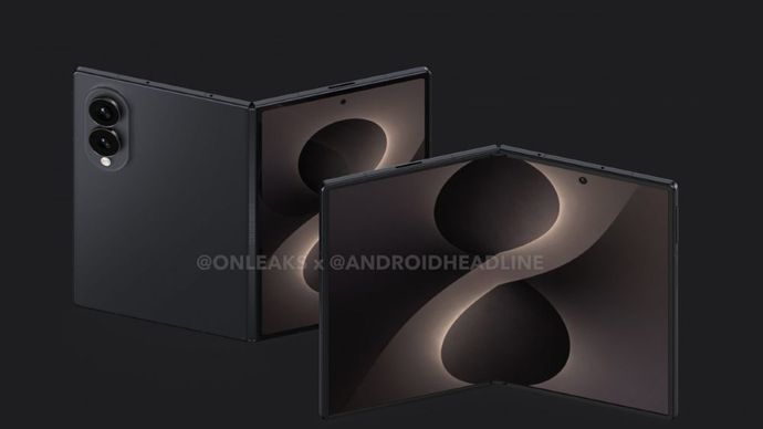 Renderan CAD dari Samsung Galaxy Z Fold8 (sebelumnya bernama Fold8 Wide). (Foto: OnLeaks via GSM Arena)  