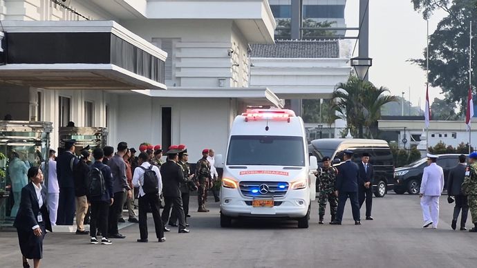 Jenazah mantan Menteri Pertahanan (Menhan) Ryamizard Ryacudu tiba di Kementerian Pertahanan (Kemenhan), Jakarta, pada Senin 1 Juni 2026 sekitar pukul 07.30 WIB.