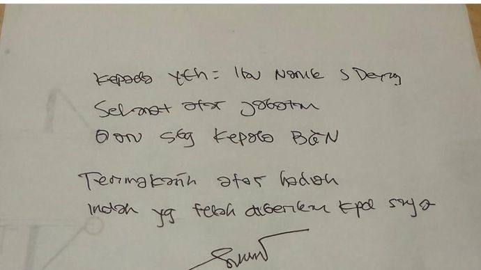 Surat yang ditulis Sony Sonjaya untuk Nanik S Deyang