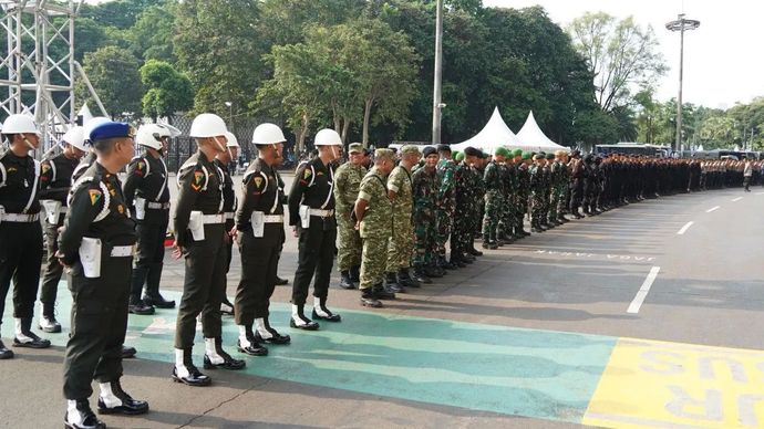 Ribuan petugas saat mengikuti apel pengamanan di Jakarta, Jumat (5/6/2026). ANTARA/HO-Humas Polres Metro Jakpus