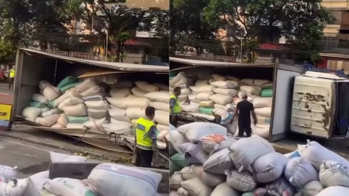 Truk Terguling di Daan Mogot Jakarta Barat