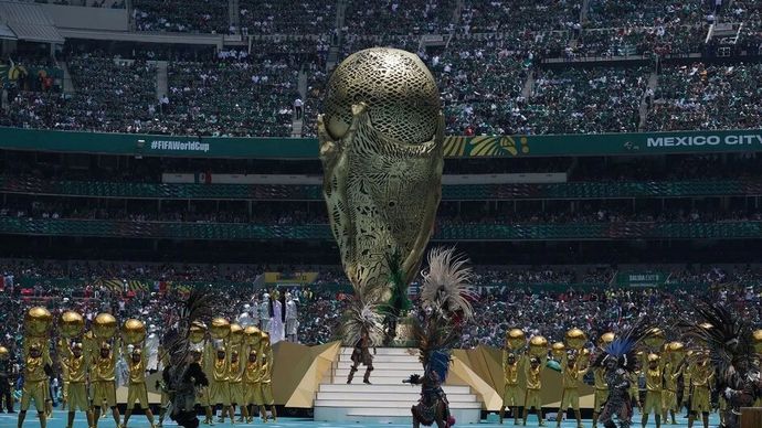 Upacara pembukaan Piala Dunia FIFA 2026 sebelum pertandingan pembuka Grup A Babak Pertama Piala Dunia antara Meksiko dan Afrika Selatan di Estadio Azteca (Stadion Meksiko) di Kota Meksiko, Meksiko pada 11 Juni 2026.