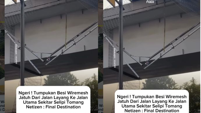 Video yang beredar memperlihatkan kejadian mengerikan saat material besi wiremesh terjatuh dari jembatan layang di ka