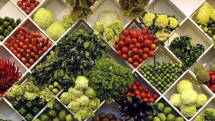 Ilustrasi - deretan buah dan sayur segar