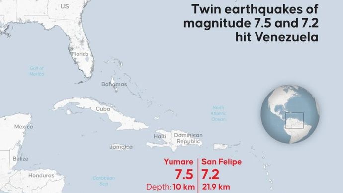 Ilustrasi dua gempa besar di Venezuela. 
