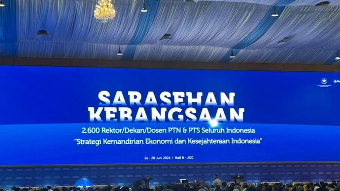 Presiden Republik Indonesia Prabowo Subianto menghadiri Acara Sarasehan Kebangsaan di Jakarta International Convention Centre (JICC), Jakarta, Jumat, 26 Juni 2026