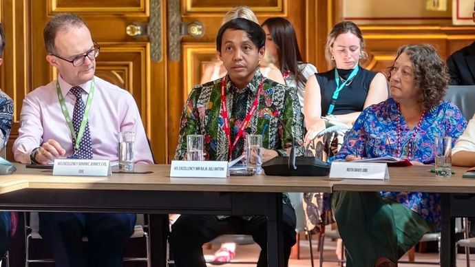 Menteri Kehutanan (Menhut) Raja Juli Antoni dalam forum Indonesia Climate Leadership Luncheon yang diselenggarakan di Houses of Parliament, Westminster, London, dalam rangkaian London Climate Action Week 2026 di London, Inggris Kamis, 25 Juni 2026.