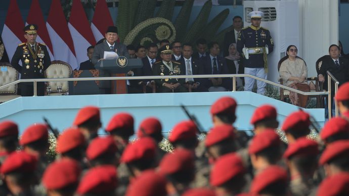 Presiden Prabowo Subianto memimpin Upacara HUT ke-80 Bhayangkara di Satlat Brimob Polri, Cikeas, Kabupaten Bogor, Rabu, 1 Juli 2026, sekaligus menyampaikan enam pesan penting bagi jajaran Polri demi memperkuat pelayanan kepada masyarakat.