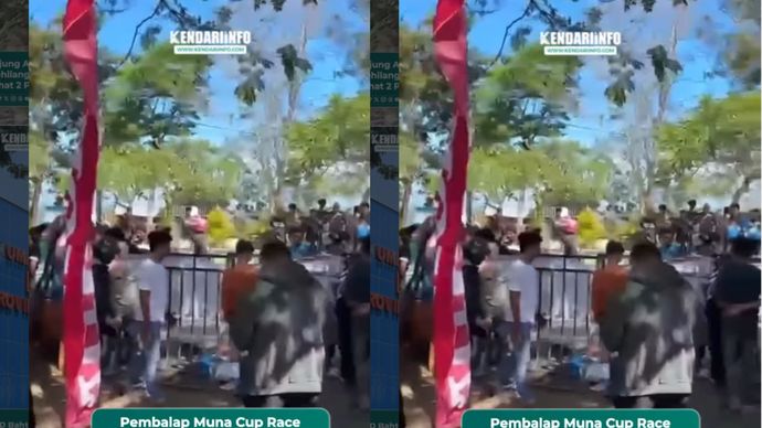 Ajang balap motor Muna Cup Race 1 2026 dalam rangka Hari Ulang Tahun (HUT) ke-67 Kabupaten Muna di Sirkuit Tugu Jati Raha, Kota Raha, Kabupaten Muna, Sulawesi Tenggara (Sultra), diwarnai insiden yang diduga melibatkan seorang pembalap dan sejumlah penonton, Minggu (5/7/2026).