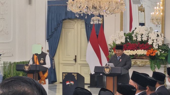 Presiden Prabowo Subian dan PM Narendra Modi di Istana Merdeka