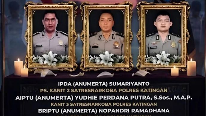 Tiga anggota Polres Katingan yang gugur dalam operasi penangkapan pelaku kasus narkoba
