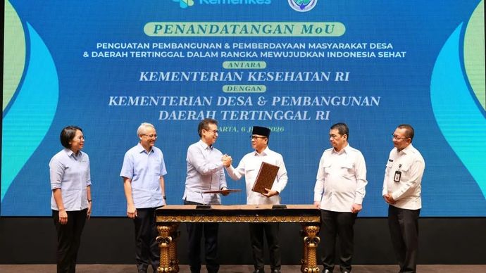Kementerian Kesehatan dam Kementerian Desa dan Pembangunan Daerah Tertinggal (Kemendes PDT) menandatangani Nota Kesepahaman tentang Penguatan Pembangunan dan Pemberdayaan Masyarakat Desa dan Daerah Tertinggal dalam rangka mewujudkan Indonesia Sehat