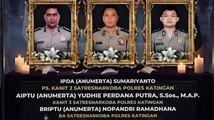 Tiga anggota Polres Katingan yang gugur dalam operasi penangkapan pelaku kasus narkoba.