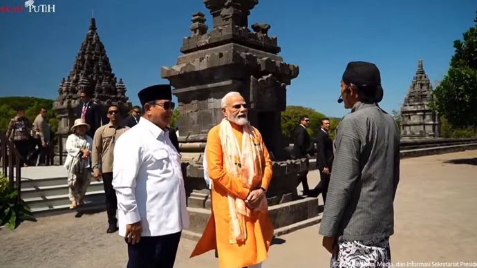 Presiden Prabowo Subianto bersama Perdana Menteri India Narendra Modi meresmikan proyek konservasi dan restorasi Kompleks Candi Prambanan di Sleman, Daerah Istimewa Yogyakarta (DIY)