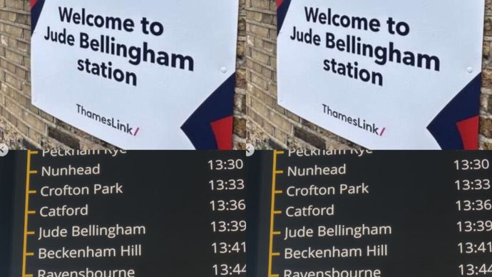 Stasiun Bellingham di kawasan Catford, London Selatan, sementara diubah namanya menjadi &ldquo;Jude Bellingham&rdquo; oleh operator kereta Thameslink.