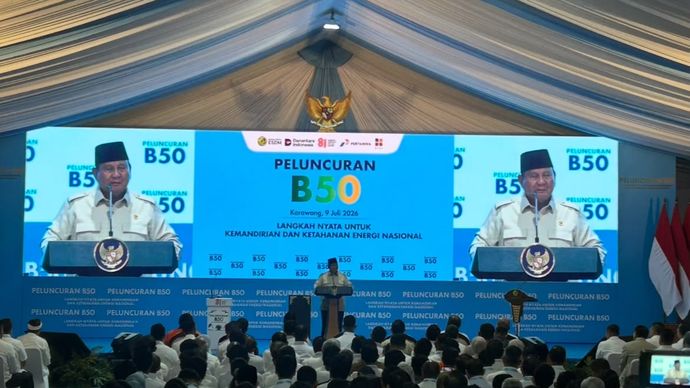 Prabowo Subianto di peresmian program B50 di Karawang