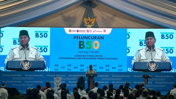 Prabowo Subianto di peresmian program B50 di Karawang