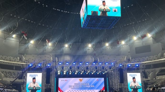 Presiden Prabowo Subianto di Hari Koperasi Nasional di Indonesia Arena GBK Jakarta, Minggu, 12 Juli 2026