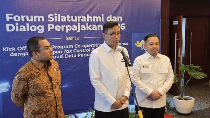 Direktur Jenderal Pajak (Dirjen Pajak) Bimo Wijayanto dalam acara Forum Silaturahmi dan Dialog Perpajakan 2026 di Jakarta, Senin, 13 Juli 2026