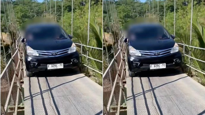 Viral Mobil Melintasi Jembatan Gantung di Cianjur.