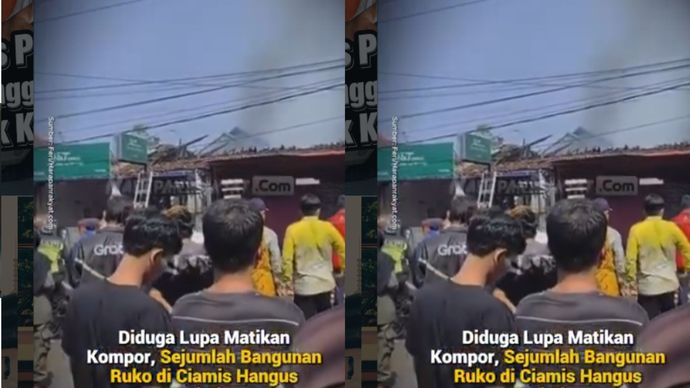 Kebakaran hebat menghanguskan tiga bangunan rumah toko (ruko) di Jalan Cipto Mangunkusumo, Kelurahan Ciamis, Kecamatan Ciamis, Kabupaten Ciamis, Kamis (16/7/2026) sekitar pukul 12.30 WIB.