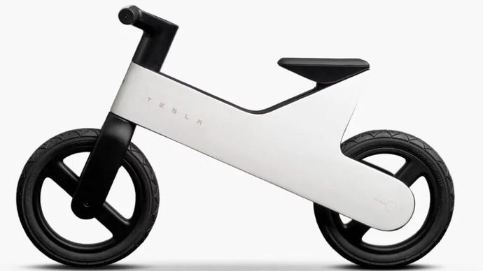 Balance bike terbaru Tesla mengusung desain minimalis dengan garis-garis tegas yang menjadi ciri khas perusahaan. (Foto: Istimewa via Carscoops)
