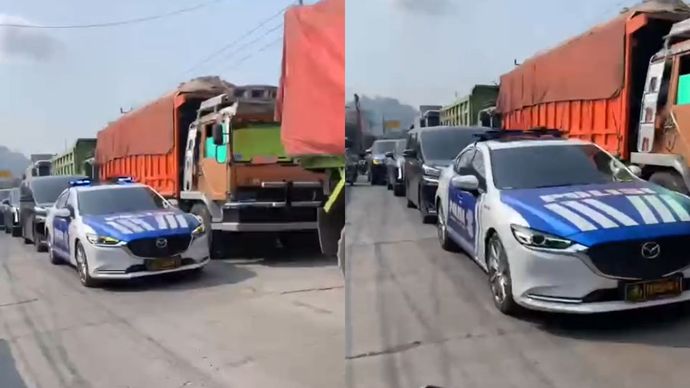 Viral! Iring-iringan Mobil Mewah Dikawal Patwal Terjebak Macet