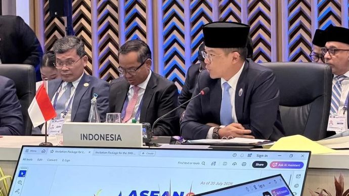 Menteri Luar Negeri (Menlu) RI Sugiono menyampaikan pernyataannya dalam sesi pleno Pertemuan ke-59 Menlu se-ASEAN (AMM) di Manila, Filipina