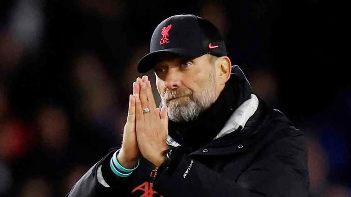 Ekspresi Juergen Klopp, saat masih menjadi manajer Liverpool, seusai pertandingan menghadapi Brighton &amp; Hove Albion pada Liga Premier Inggris di The American Express Community Stadium, Brighton, Inggris, Sabtu, 14 Januari 2023. Klopp memutuskan mundur dari Liverpool pada akhir musim.