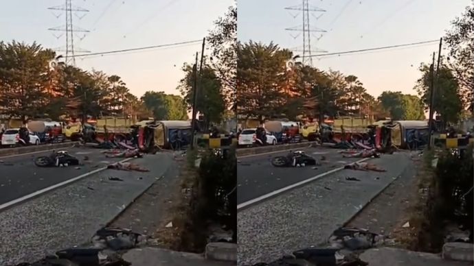Kecelakaan lalu lintas terjadi di depan Ruko Mojorejo, Gempol, Kabupaten Pasuruan, Senin pagi (27/7).