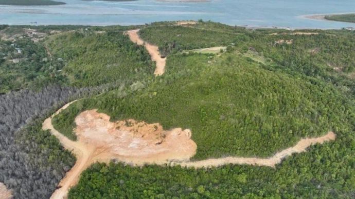 Kawasan Hutan Lindung Tanjung Piayu yang rusak akibat pembukaan lahan dengan alat berat di Kota Batam, Kepulauan Riau