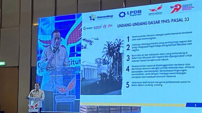 Menteri Koperasi Ferry Juliantono berbicara dalam acara Seminar Great Institute di Jakarta, Selasa, 28 Juli 2026