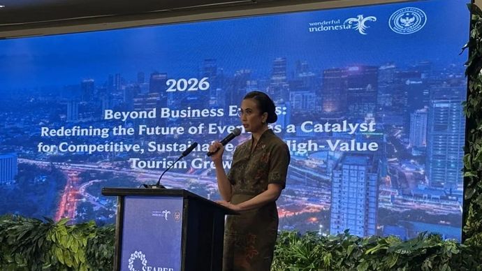 Menteri Pariwisata Widiyanti Putri Wardhana saat memberikan sambutan dalam pembukaan Seabef 2026 di Jakarta