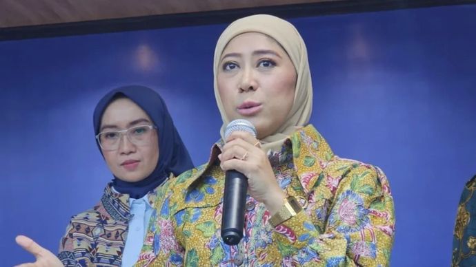 Menteri Komunikasi dan Digital Meutya Hafid di Kantor Kementerian Komunikasi dan Digital, Jakarta Pusat, Senin, 3 Agustus 2026.