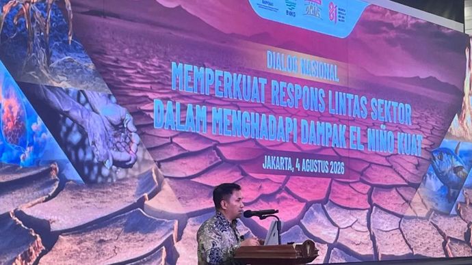 Deputi Bidang Pangan, Sumber Daya Alam dan Lingkungan Hidup Kementerian PPN/Bappenas Leonardo A.A. Teguh dalam agenda Dialog Nasional &ldquo;Memperkuat Respons Lintas Sektor Dalam Menghadapi Dampak El Nino Kuat&rdquo; di Gedung Bappenas, Jakarta, Selasa (4/8/2026)