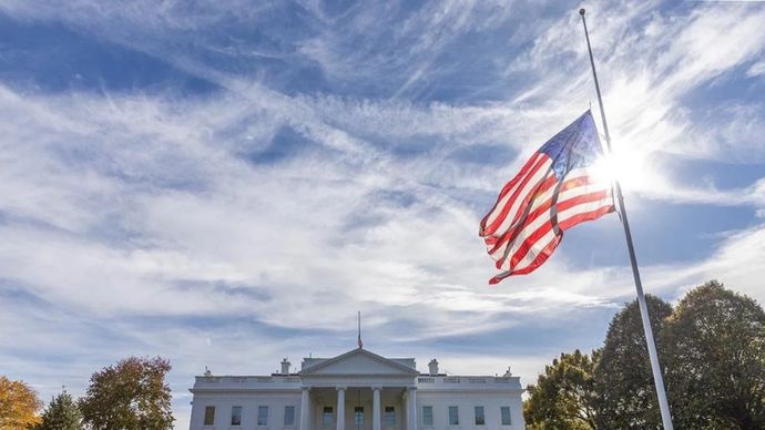 Bagian luar Gedung Putih, di Washington, D.C., Amerika Serikat, Selasa, 4 November 2025.