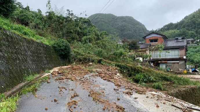 Photo file: Pemandangan pohon tumbang setelah hujan lebat yang menyebabkan tanah longsor di kota Ureshino, Prefektur Saga, Jepang, beberapa tahun lalu.