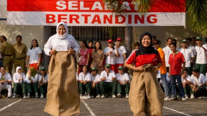 Masyarakat Indonesia antusias menyambut perayaan Hari Kemerdekaan di bulan Agustus dengan berbagai kegiatan, salah satunya lomba balap karung